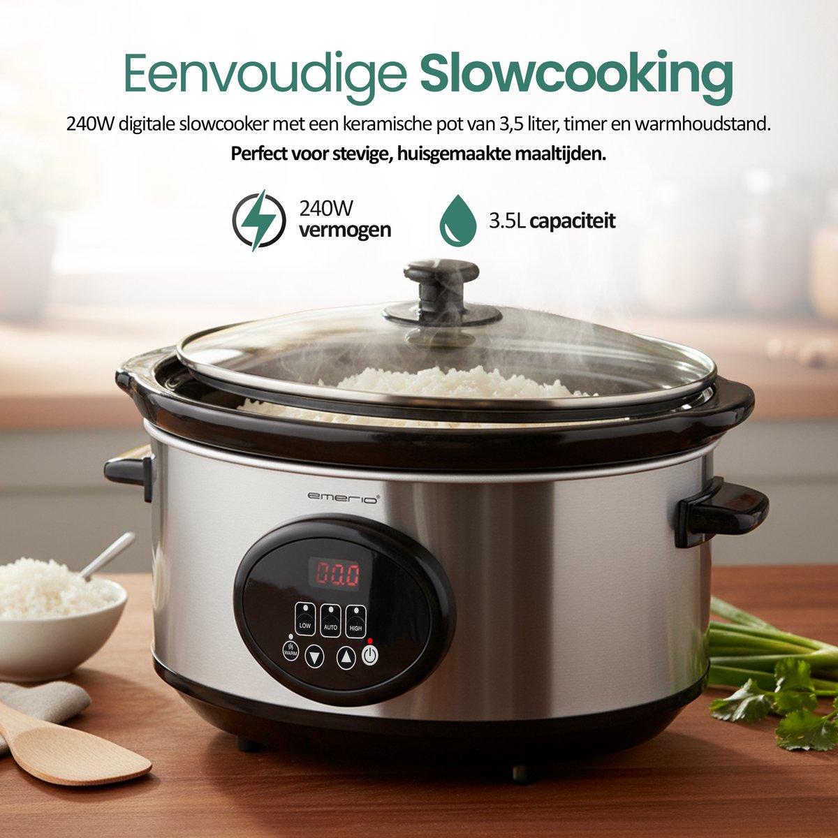 Emerio Slowcooker 240W - 3.5L - Warmhoudfunctie - Digitaal - afbeelding 3
