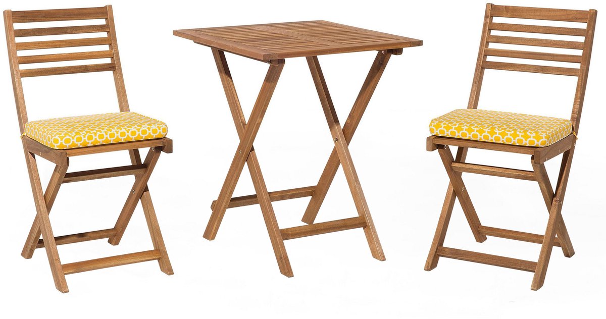 Bol.com BELIANI FIJI - Bistroset voor 2 - Lichte houtkleur/Geel - Acaciahout aanbieding