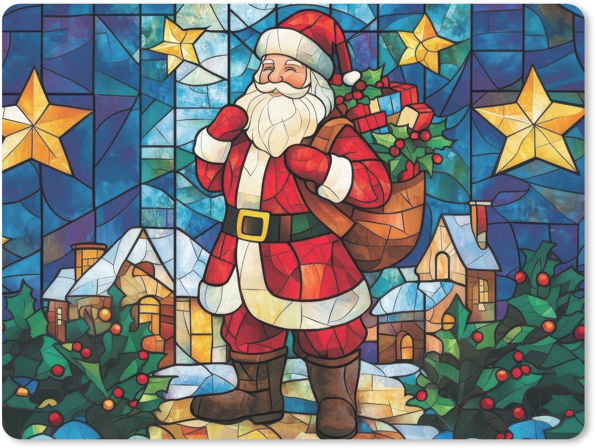 Muismat 23x19 cm - Mousepad Kerstman - Glas - Kleurrijk - Muismatten