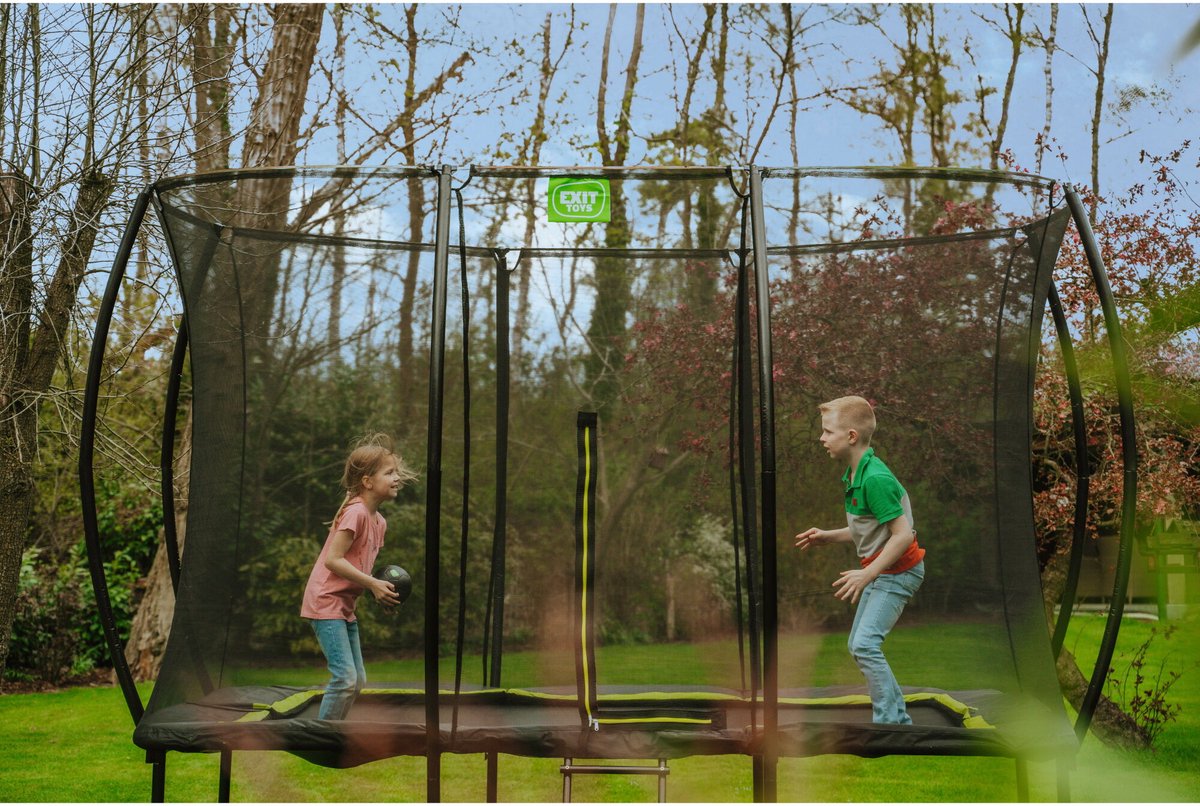 EXIT Silhouette Trampoline Rechthoek 244x366cm met Veiligheidsnet - Op Poten - Zwart