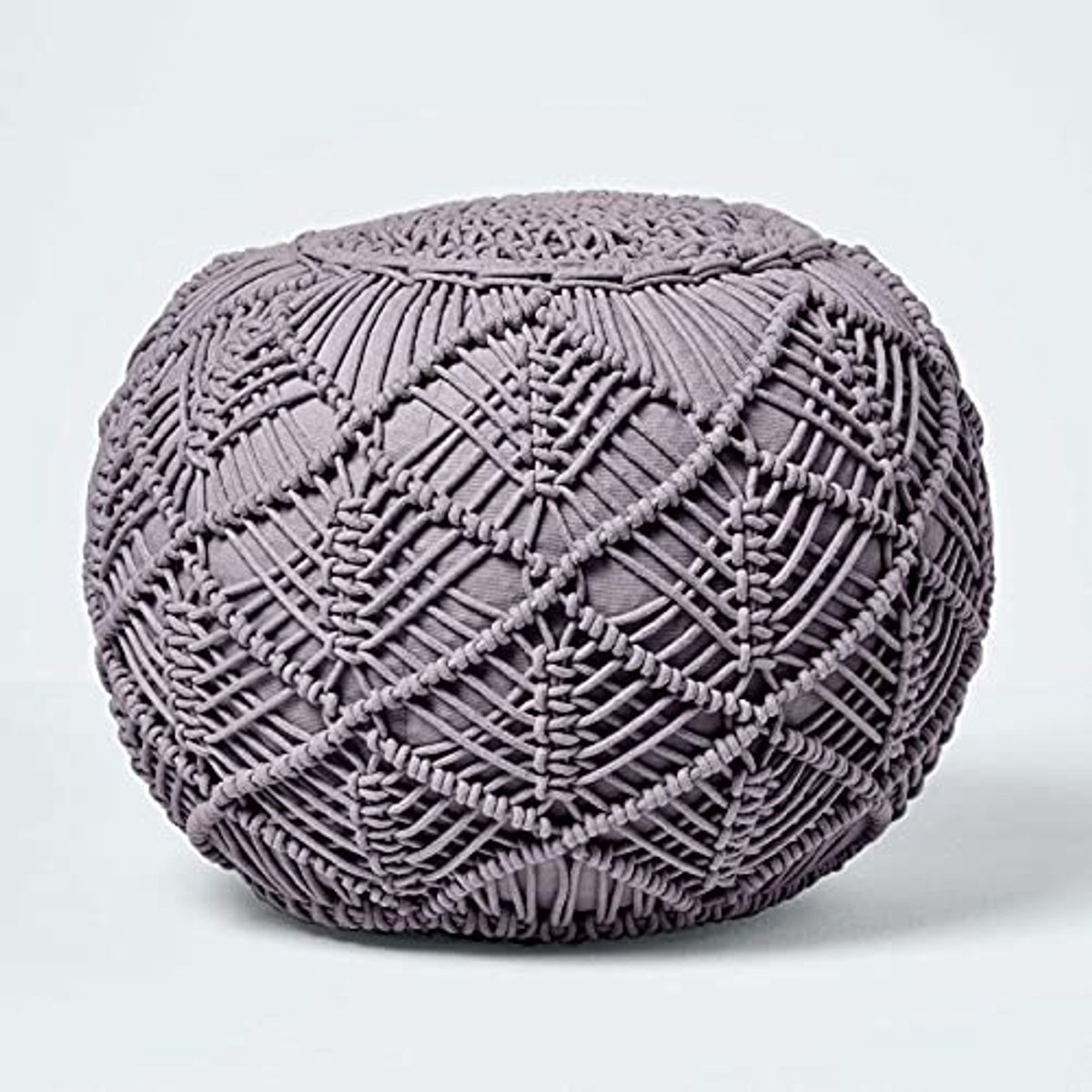 Grijze Macramé Poef 35 cm - Gehaakt Voetenbank van 100% Katoen