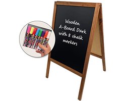DisplayLager - Klantenstopper krijtbord, 60 x 100, hout gebeitst, incl. 8 kleurrijke krijtstiften
