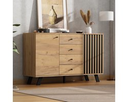 HAUSS SPOLE Dressoirs - Sideboard Met 2 Deuren En 4 Laden - Massief Houten Poten En 5-Lagen Opbergruimte - 120x38x75 cm - MDF - Houtkleur