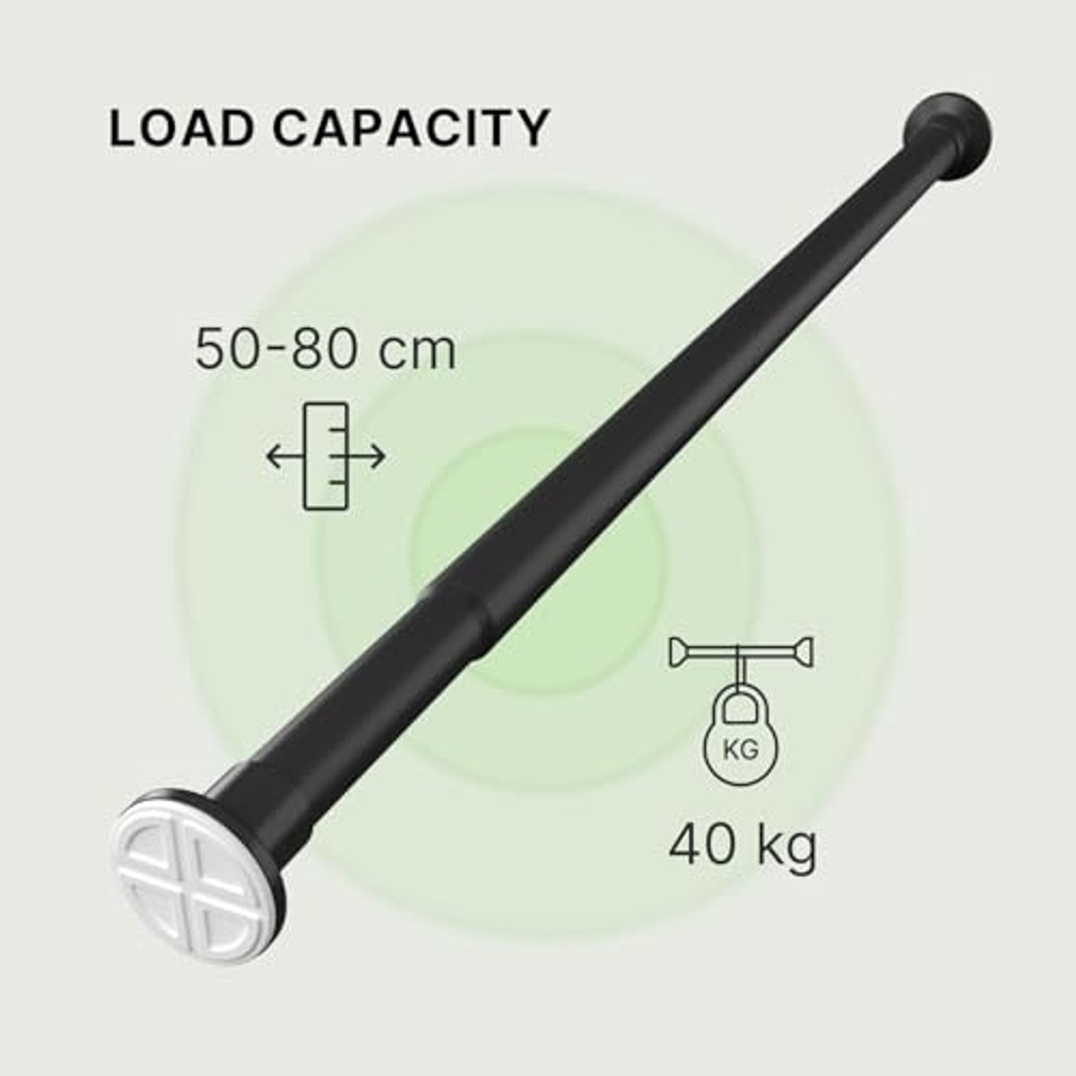 Verstelbare Douchegordijnroede zonder Boren 50-80 cm - Matt Zwart Tension Rod voor Zware Gordijnen