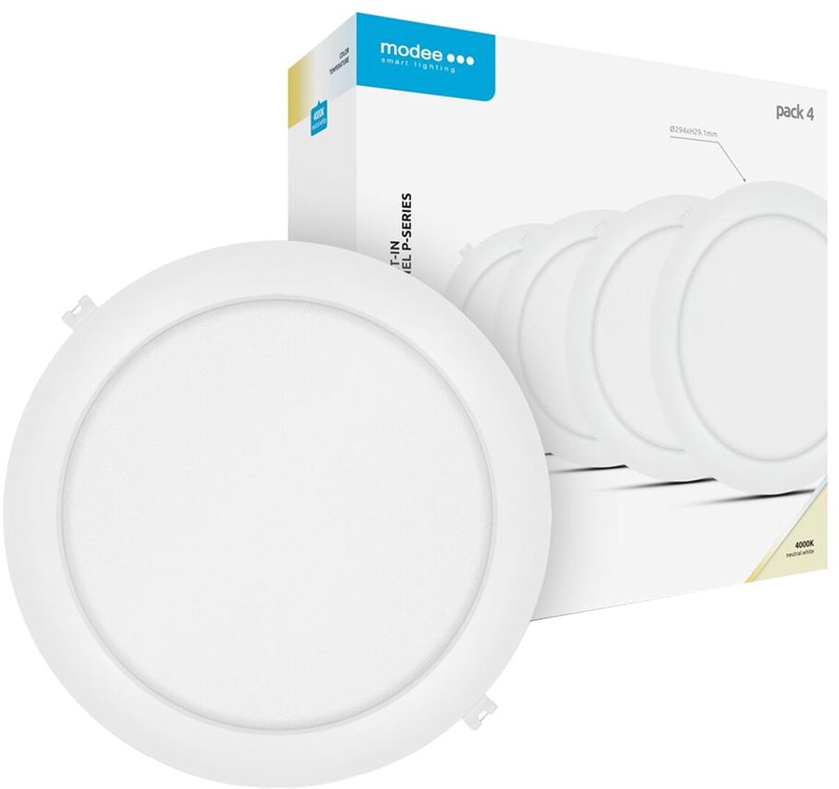 Modee LED Paneel Rond Inbouw - 24W - 2640lm - 29.4x2.9cm - 4000K - Neutraal Wit - Voor Kantoor, Winkel of Werkruimte - 4 stuks