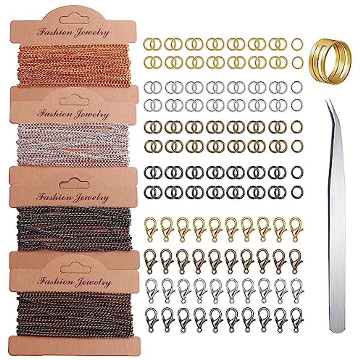 Metalen Kettingen voor Sieraden maken, 12 meter DIY Ketting met Kreeftclips en Springringen voor Handgemaakt Accessoires
