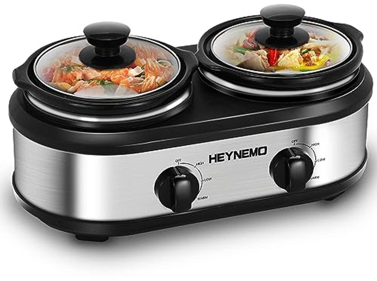 Langzaam koken buffetwarmer met dubbele koker en instelbare temperatuur