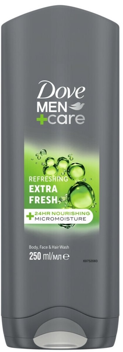 1 x Dove Men+Care Douchegel - Extra Fresh - 250 ml - Douchegel Mannen - Frisheid Huid - Huidverzorging Mannen - MICROMOISTURE Technologie - Douchegel Extra Fresh