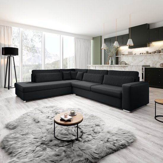 Meubella - Kristina - Hoekbank 5-zits - Zwart velvet - Links