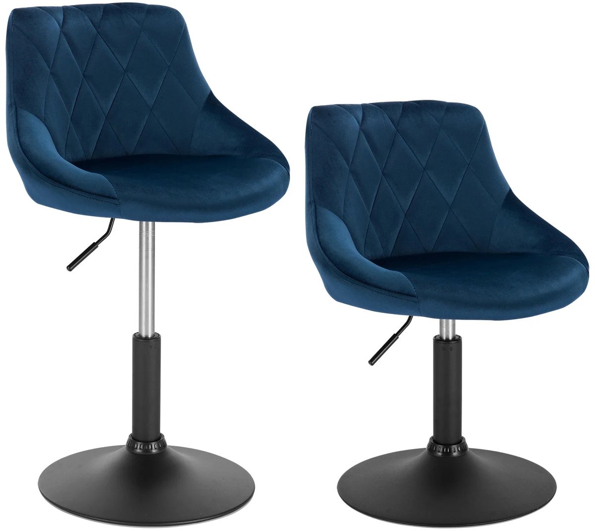 Set van 2 Fluwelen Barkrukken – In Hoogte Verstelbare Draaibare Barstoelen met Rugleuning – Gestoffeerde Lounge Stoelen voor Thuisbar, Keuken & Eetkamer - Velvet - Blauw