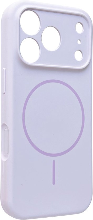 Lichtpaars hoesje voor iPhone met magneetcirkel en camera-uitsparing.