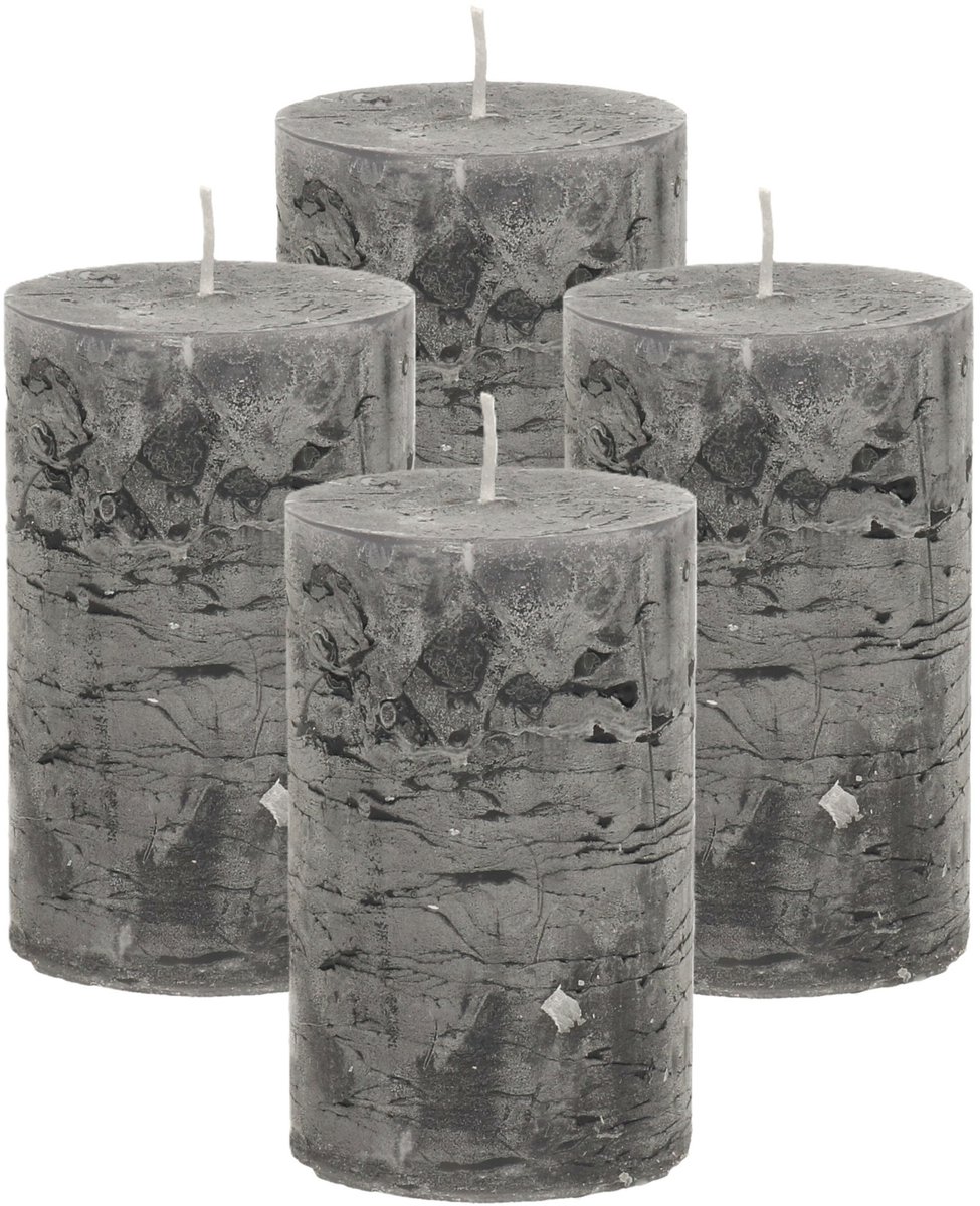 Atmosphera Stompkaars/cilinderkaars - 4x - antraciet - 5 x 8 cm - klein rustiek model