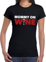 Mommy on wine tekst t-shirt zwart dames XS