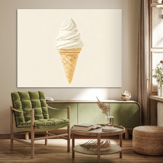 Poster 160x120 cm - Softijs - Hoorntje - Wit - Posters - Kamer decoratie - Wanddecoratie woonkamer - Muurdecoratie slaapkamer XXL