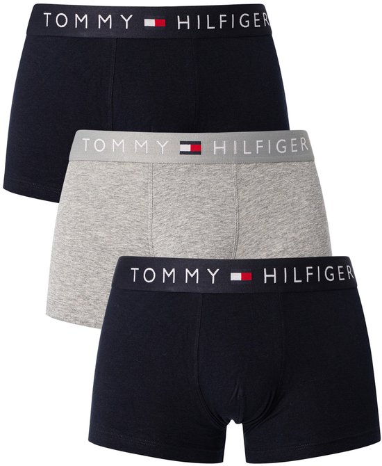 Tommy Hilfiger 3p Trunk Heren Ondergoed - Grijs/Wit/Zwart - Maat S