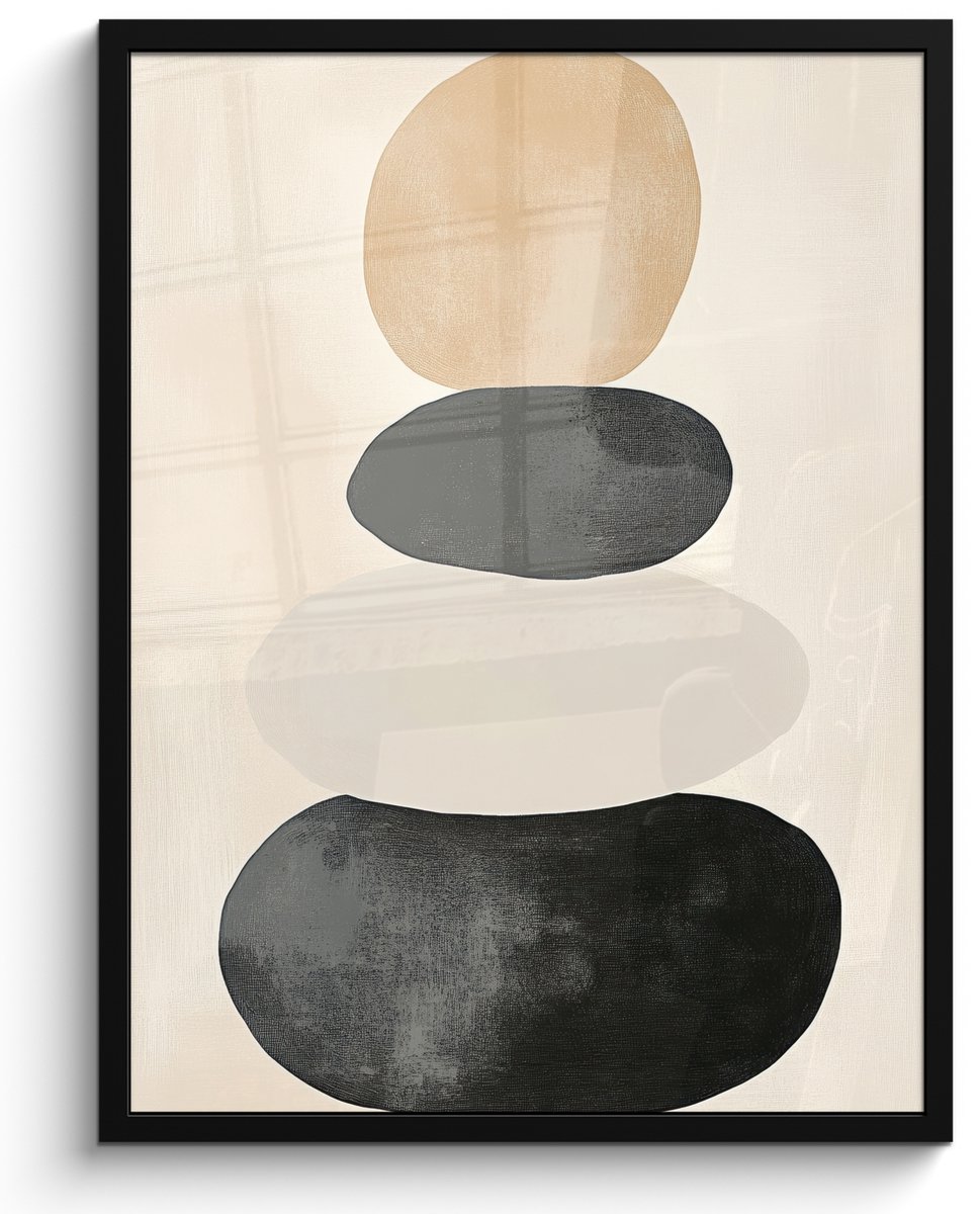 FrameYourWall Poster in lijst - Fotolijst 60x80 cm - Posters - Japandi - Wabi sabi - Beige - Posterlijst zwart - Decoratie - Wanddecoratie woonkamer - Muurdecoratie slaapkamer Vormen