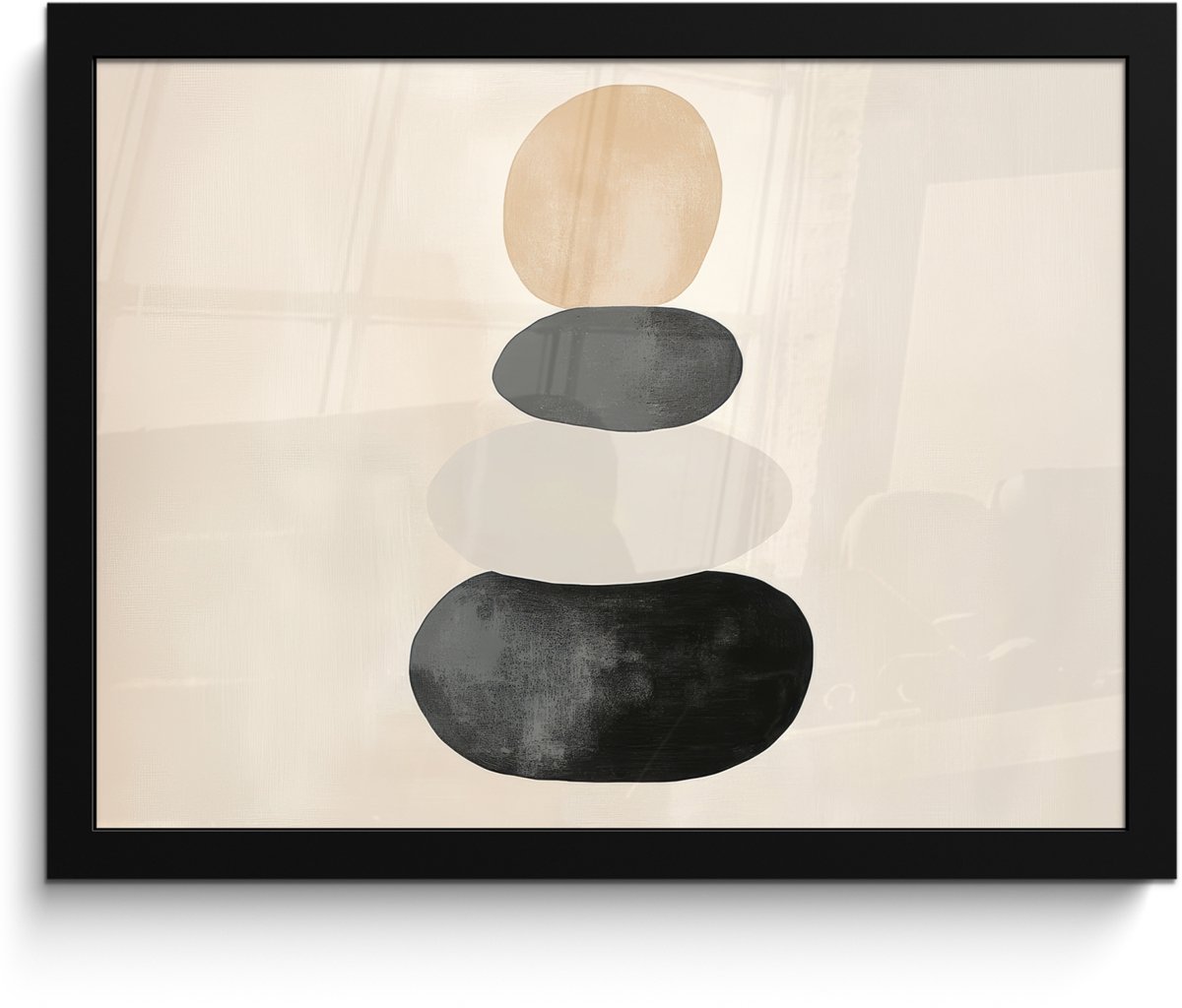FrameYourWall Poster in lijst - Fotolijst 40x30 cm - Posters - Japandi - Wabi sabi - Beige - Posterlijst zwart - Decoratie - Wanddecoratie woonkamer - Muurdecoratie slaapkamer Vormen