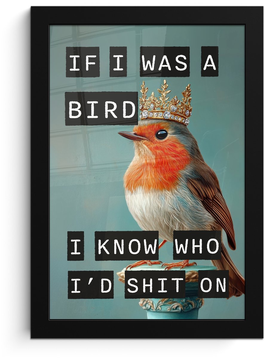 FrameYourWall Poster in lijst - Fotolijst 20x30 cm - Posters - Roodborstje - Vogel - Blauw - Decoratie - Posterlijst zwart - Decoratie - Wanddecoratie woonkamer - Muurdecoratie slaapkamer Tekst - Vogel