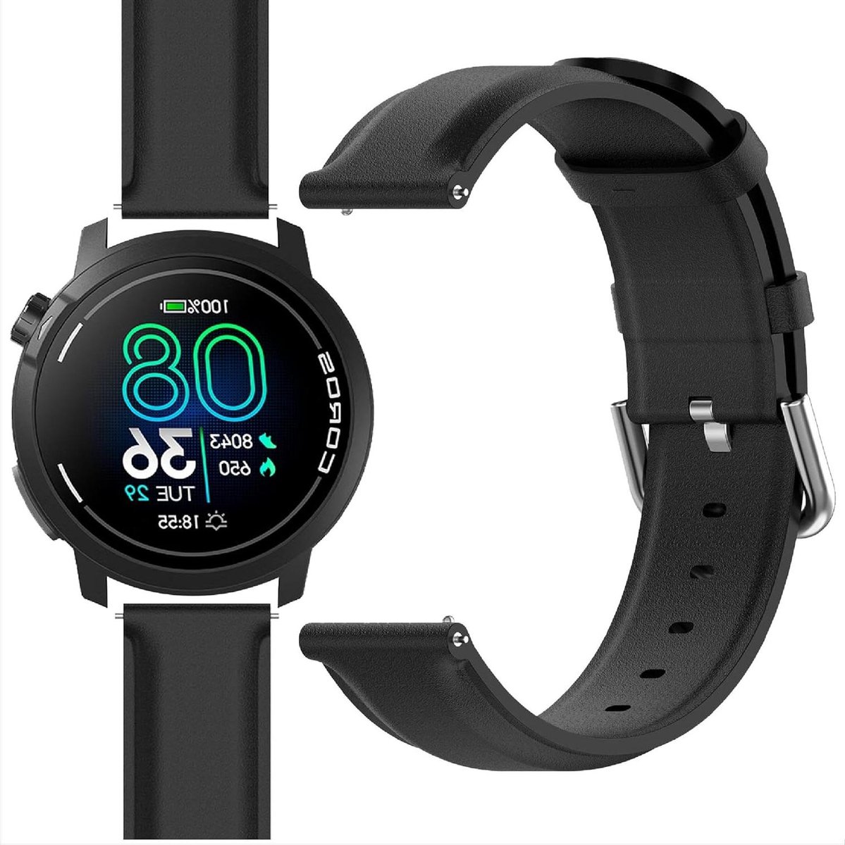 22 mm leren horlogeband - compatibel met sporthorloges, vervanging van het bandje [slijtvast] [ademend]