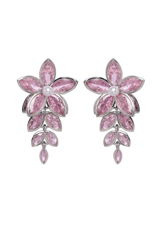 Foto: Avant garde paris pearlescent floral oorbellen roze 2 1cm x 4 0cm 1 stuk rhodium plated met parel en sprankelende stenen