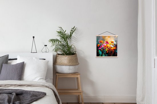 Support pour affiche avec affiche 40x40 cm - Affiche scolaire - Couleurs vives - Pétales de fleurs - Abstrait - Affiche textile - Lattes vierges