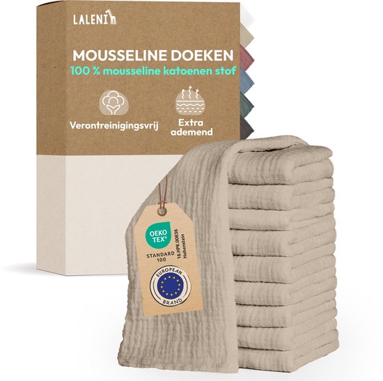 Chiffons hydrophiles Laleni - 100 % Katoen - Mousseline - 70 x 70 cm - Beige - Set de 20