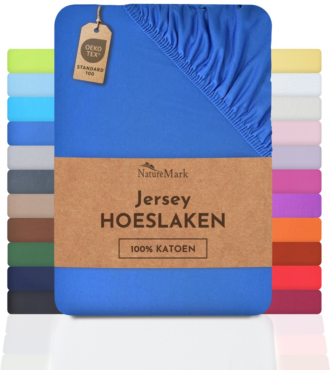 NatureMark Jersey hoeslaken hoeslaken, 100% katoen, 180x200cm, koningsblauw