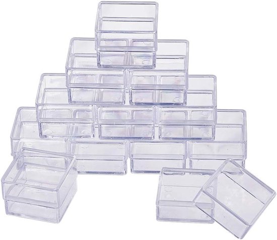 Set de 16 boîtes de rangement en plastique transparent pour produits de beauté, petites perles et accessoires de bijoux - Systèmes de rangement pratiques pour divers petits objets