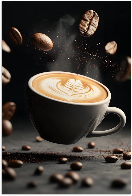 Affiche 40x60 cm - Cappuccino - Tasse - Haricots - Marron - Posters - Décoration chambre - Décoration Décoration murale Décoration murale chambre