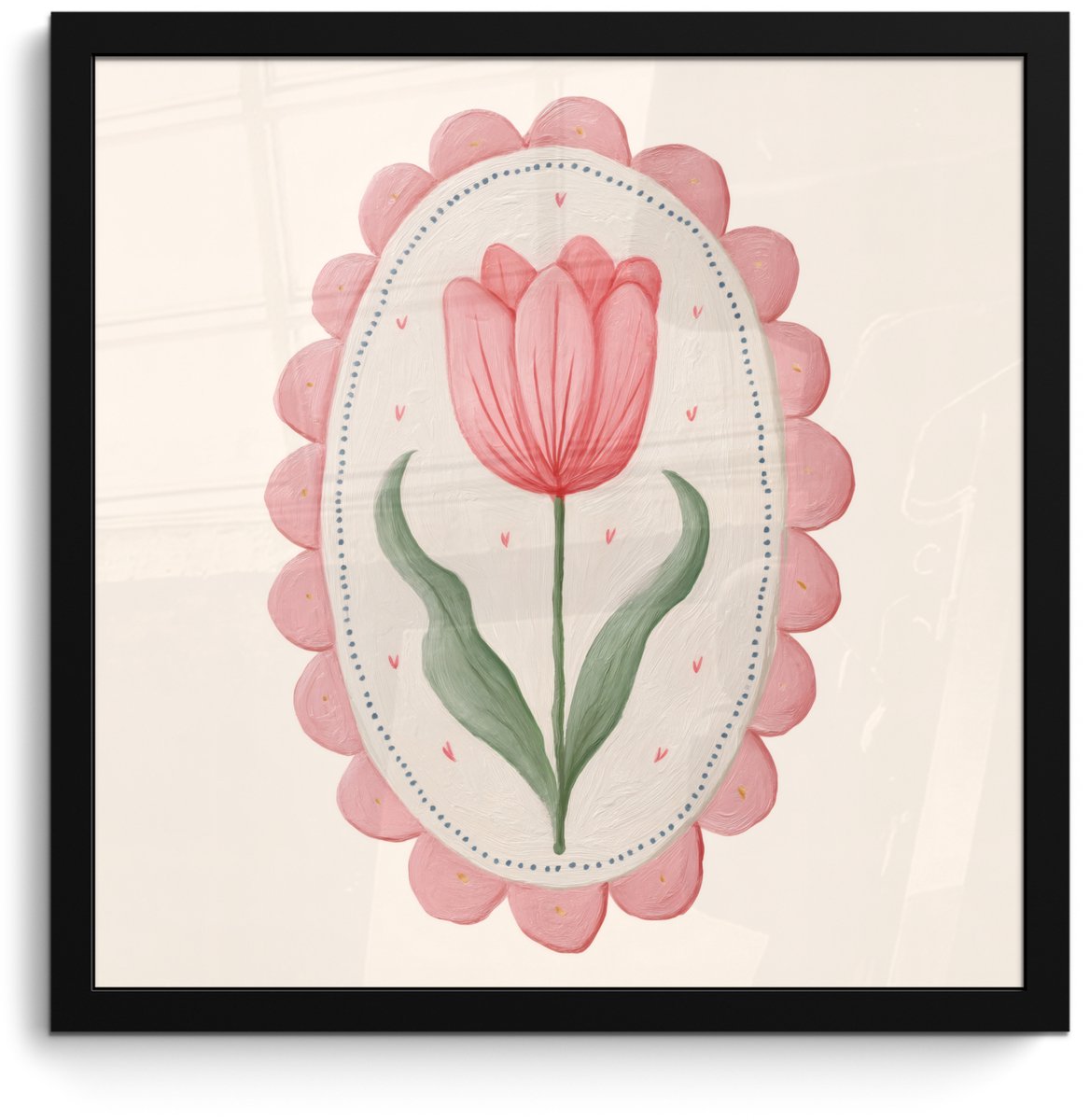 FrameYourWall Poster in lijst - Fotolijst 40x40 cm - Posters - Tulp - Lijst - Ovaal - Illustratie - Posterlijst zwart - Decoratie - Wanddecoratie woonkamer - Muurdecoratie slaapkamer Tulp - Ovaal