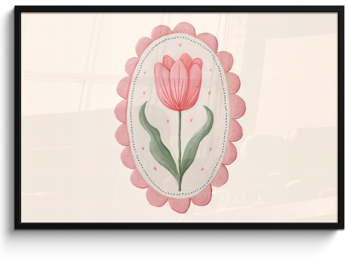 FrameYourWall Poster in lijst - Fotolijst 120x80 cm - Posters - Tulp - Lijst - Ovaal - Illustratie - Posterlijst zwart - Decoratie - Wanddecoratie woonkamer - Muurdecoratie slaapkamer Tulp - Ovaal