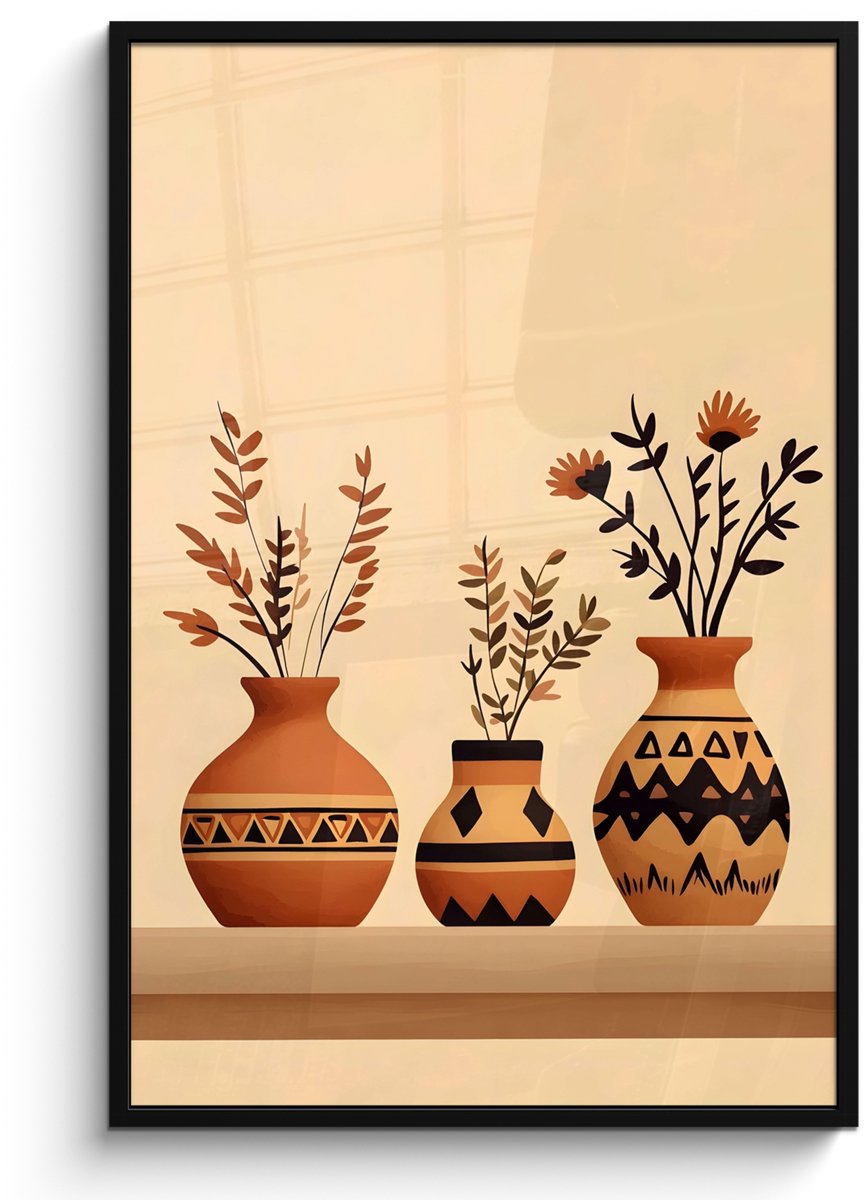FrameYourWall Poster in lijst - Fotolijst 80x120 cm - Posters - Vazen - Bloemen - Bladeren - Minimalistisch - Posterlijst zwart - Decoratie - Wanddecoratie woonkamer - Muurdecoratie slaapkamer