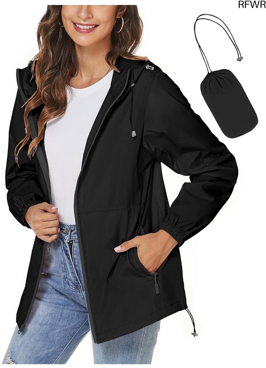 RFWR® Lichtgewicht Waterdichte Regenjas met Capuchon voor Vrouwen Marineblauw