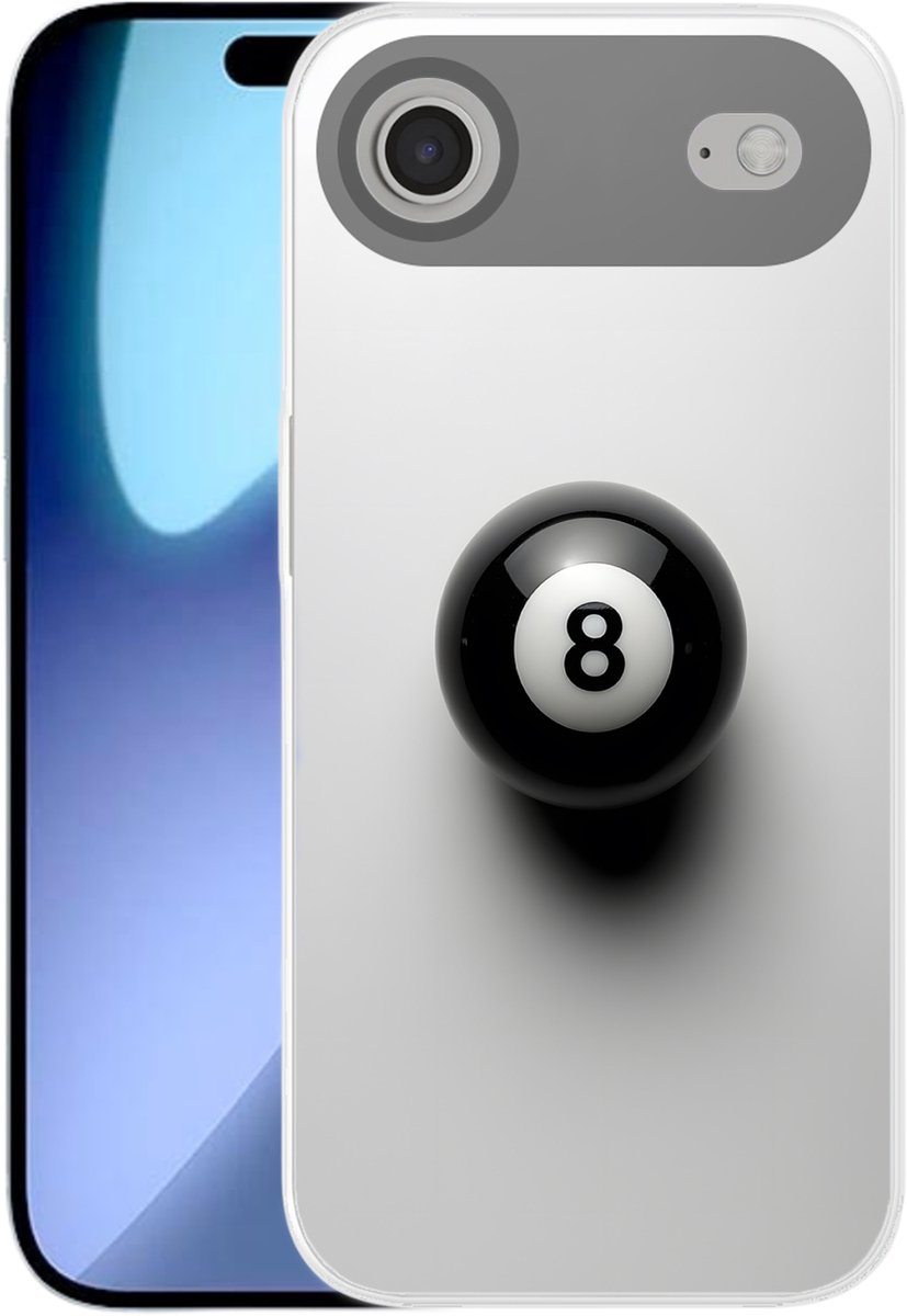 Telefoonhoesje Geschikt voor iPhone Air hoesje - Biljartbal - Getal - Acht - Wit - Siliconen Telefoonhoesje Telefoonhoesje