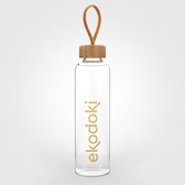 eKodoKi Hydro - Bouteille en Verres - 550 ml - Verre borosilicate dur - Étanche - Bouchon en Bamboe avec cordon