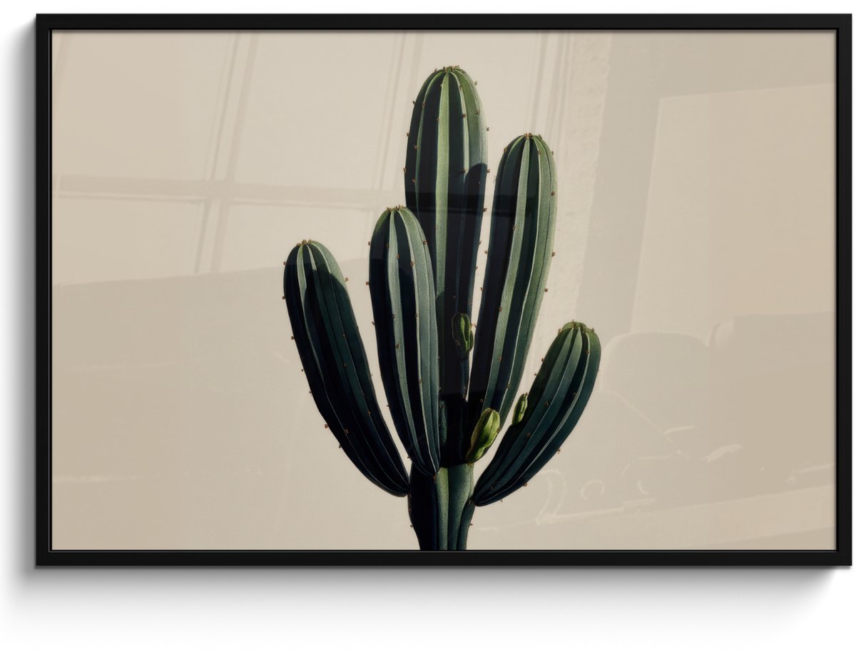 FrameYourWall Poster in lijst - Fotolijst 120x80 cm - Posters - Cactus - Subtiel - Groen - Posterlijst zwart - Decoratie - Wanddecoratie woonkamer - Muurdecoratie slaapkamer