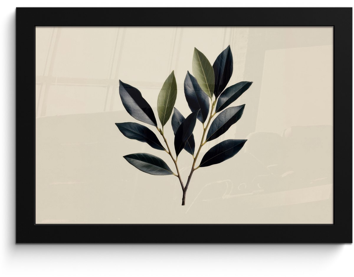 FrameYourWall Poster in lijst - Fotolijst 30x20 cm - Posters - Ovaal - Olijfgroen - Simpel - Posterlijst zwart - Decoratie - Wanddecoratie woonkamer - Muurdecoratie slaapkamer Tak - Blad
