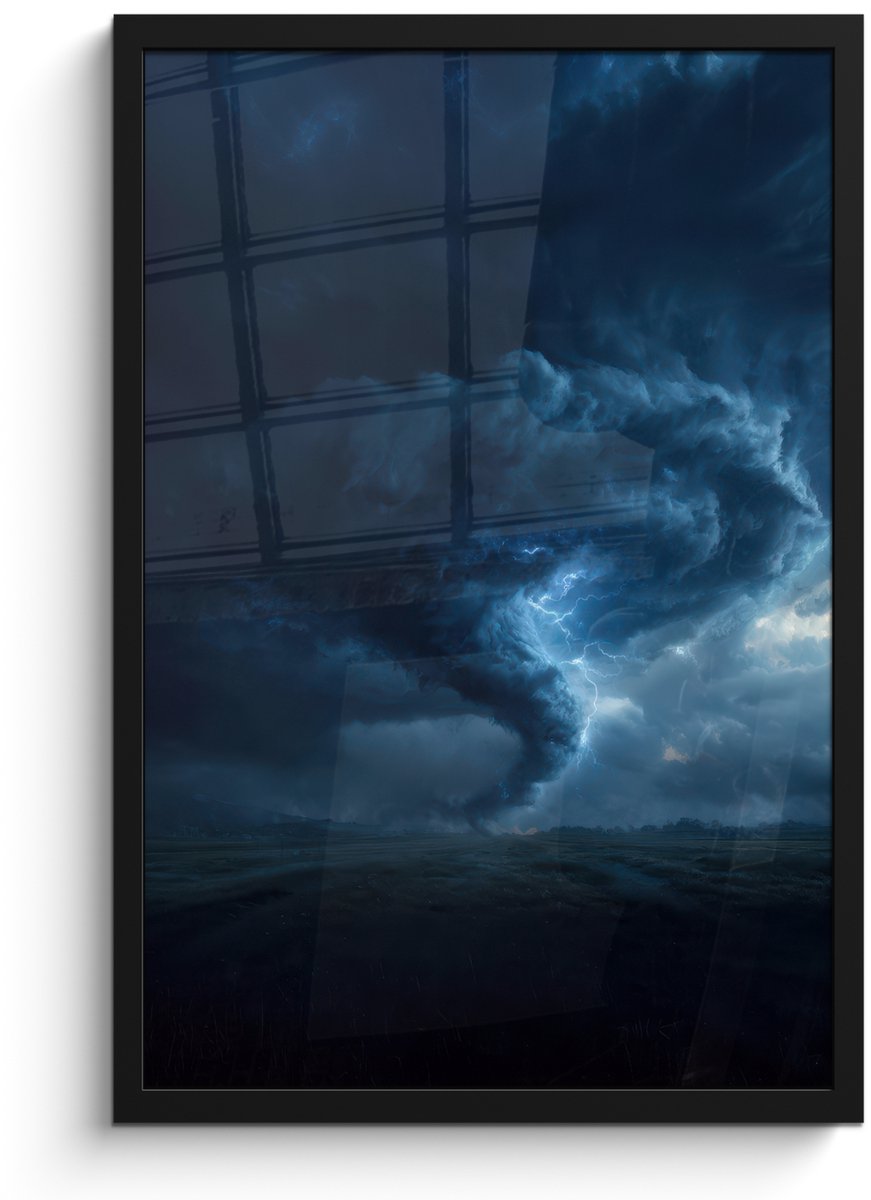 FrameYourWall Poster in lijst - Fotolijst 40x60 cm - Posters - Tornado - Duister - Wolken - Posterlijst zwart - Decoratie - Wanddecoratie woonkamer - Muurdecoratie slaapkamer Tornado - Bliksem
