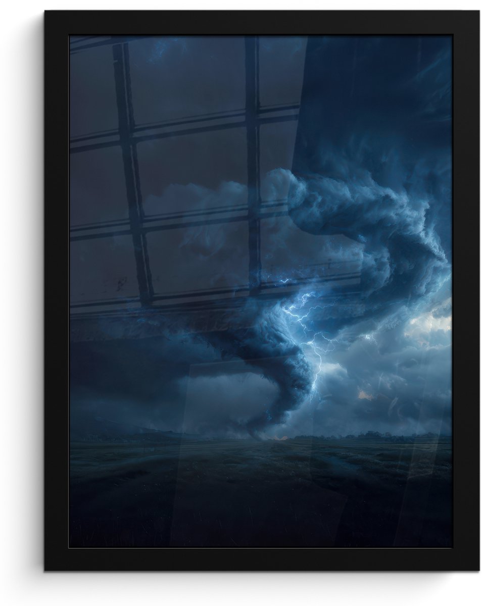 FrameYourWall Poster in lijst - Fotolijst 30x40 cm - Posters - Tornado - Duister - Wolken - Posterlijst zwart - Decoratie - Wanddecoratie woonkamer - Muurdecoratie slaapkamer Tornado - Bliksem