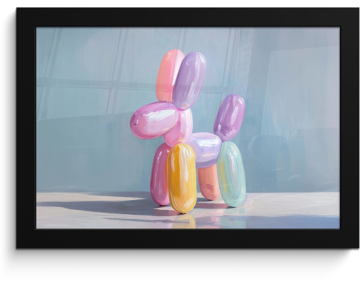 FrameYourWall Poster in lijst - Fotolijst 30x20 cm - Posters - Dier - Ballon - Pasteltinten - Glanzend - Posterlijst zwart - Decoratie - Wanddecoratie woonkamer - Muurdecoratie slaapkamer