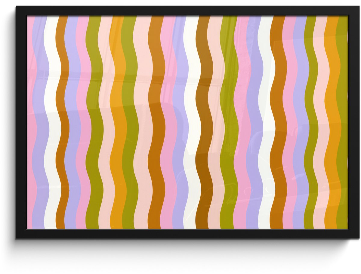 FrameYourWall Poster in lijst - Fotolijst 60x40 cm - Posters - lijnen - Golven - Pastelkleuren - Patroon - Posterlijst zwart - Decoratie - Wanddecoratie woonkamer - Muurdecoratie slaapkamer