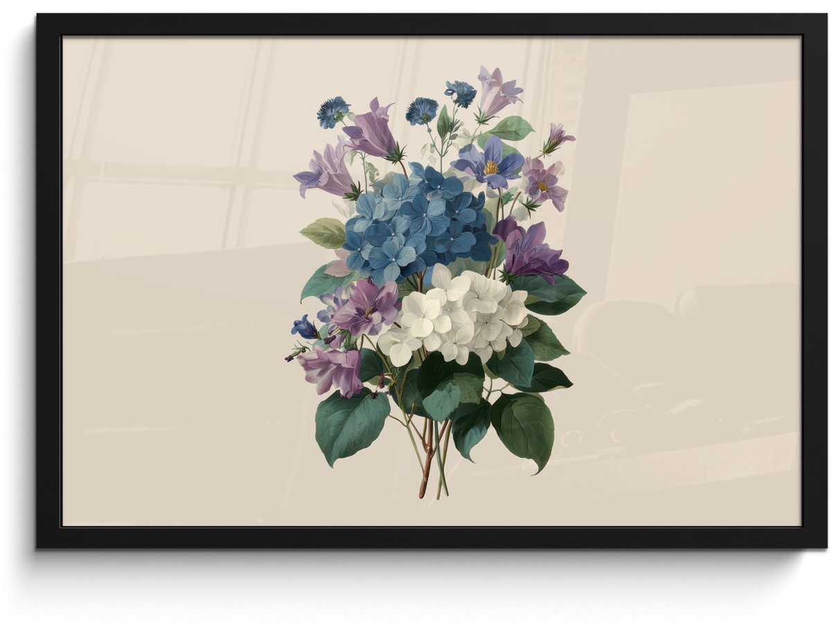 FrameYourWall Poster in lijst - Fotolijst 60x40 cm - Posters - Bloemen - Gedetailleerd - Rust - Realistisch - Posterlijst zwart - Decoratie - Wanddecoratie woonkamer - Muurdecoratie slaapkamer