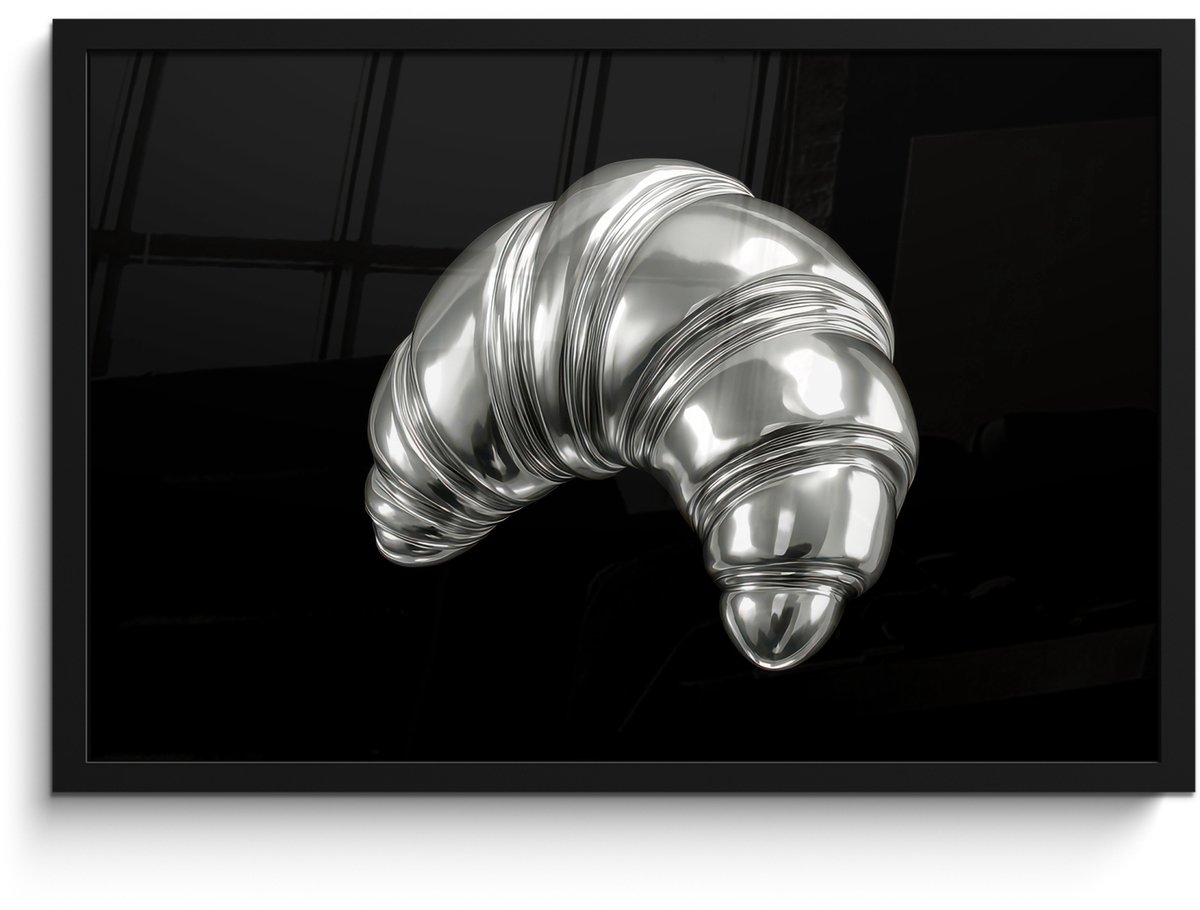 FrameYourWall Poster in lijst - Fotolijst 60x40 cm - Posters - Croissant - Metaal - Zilver - Posterlijst zwart - Decoratie - Wanddecoratie woonkamer - Muurdecoratie slaapkamer