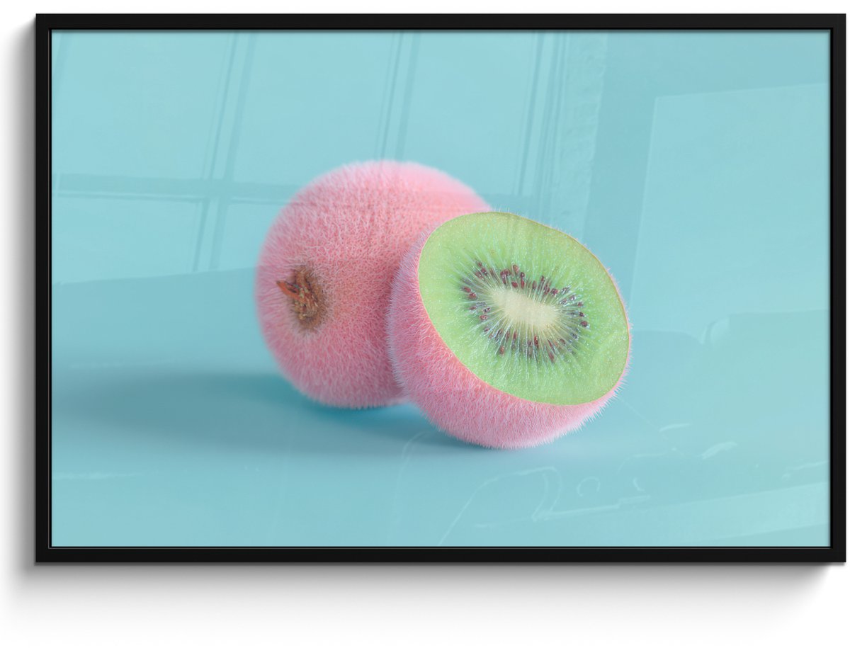 FrameYourWall Poster in lijst - Fotolijst 120x80 cm - Posters - Kiwi - Blauw - Surrealistisch - Posterlijst zwart - Decoratie - Wanddecoratie woonkamer - Muurdecoratie slaapkamer Kiwi - Surrealistisch