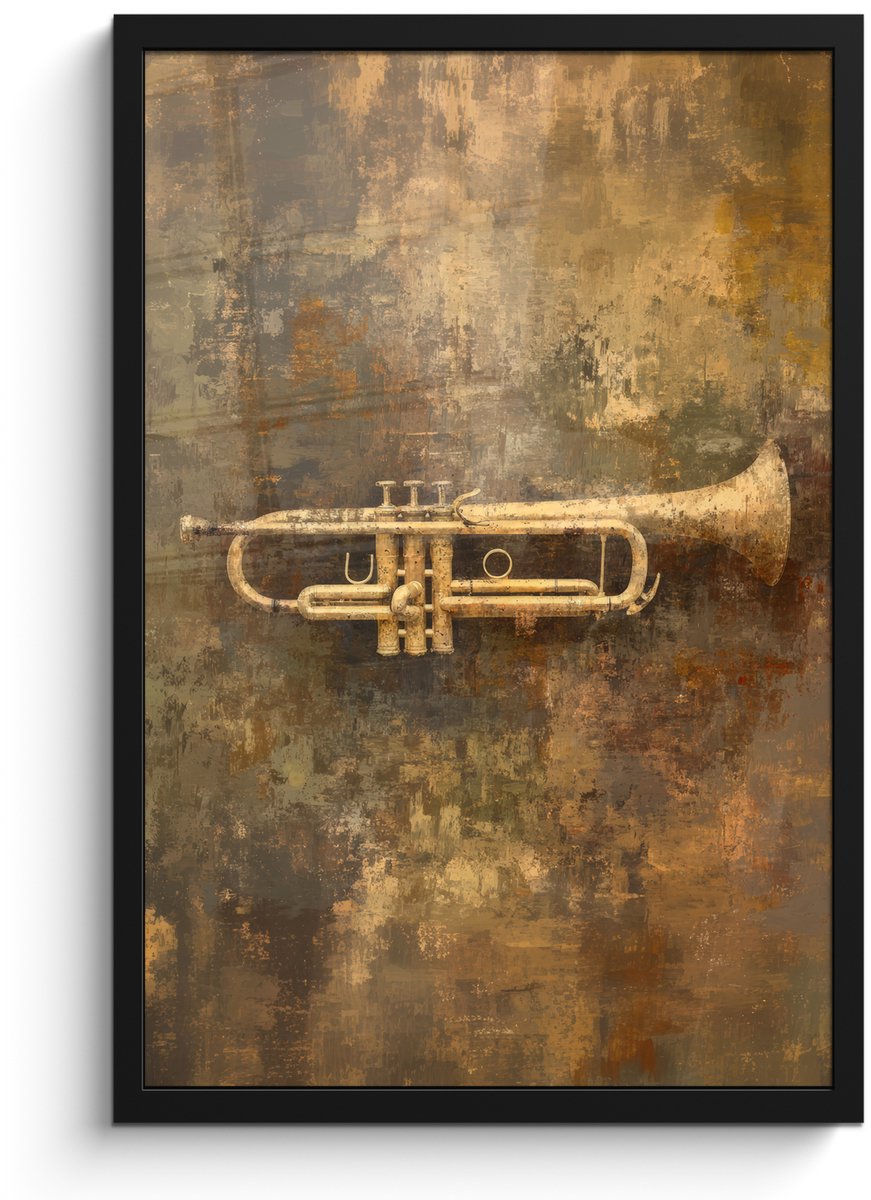 FrameYourWall Poster in lijst - Fotolijst 40x60 cm - Posters - Trompet - Geel - Muzikaal - Posterlijst zwart - Decoratie - Wanddecoratie woonkamer - Muurdecoratie slaapkamer