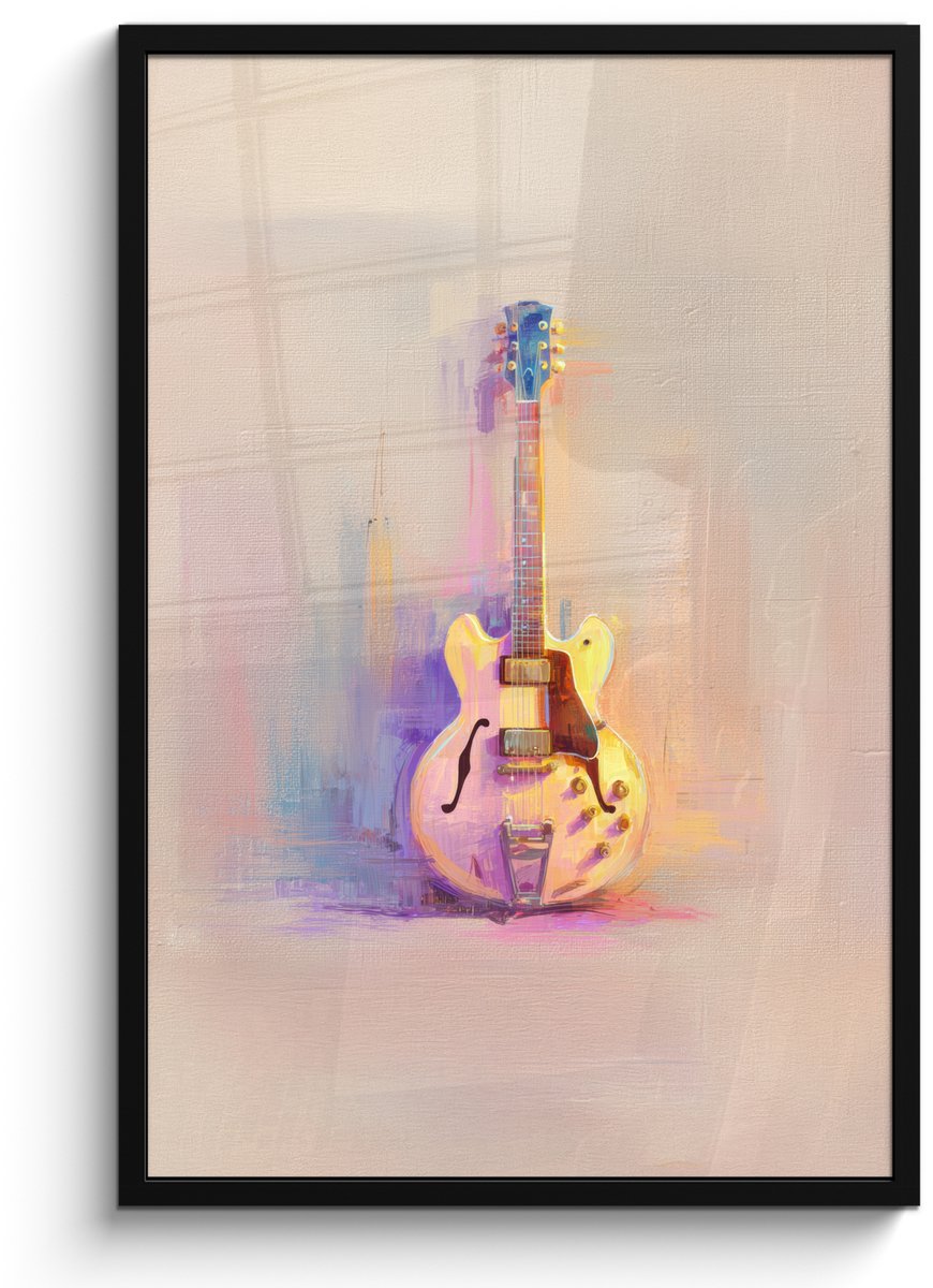 FrameYourWall Poster in lijst - Fotolijst 60x90 cm - Posters - Gitaar - Pastel - Schilderachtig - Posterlijst zwart - Decoratie - Wanddecoratie woonkamer - Muurdecoratie slaapkamer