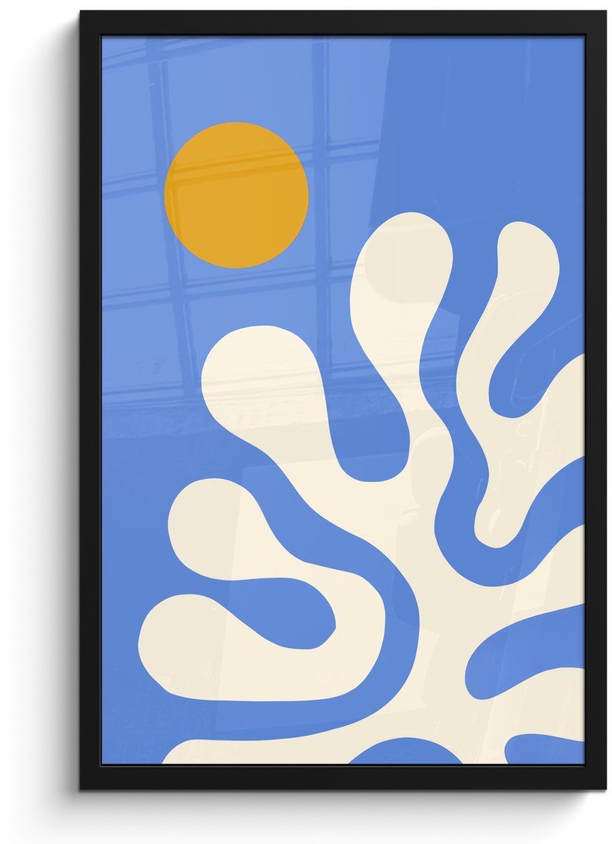FrameYourWall Poster in lijst - Fotolijst 40x60 cm - Posters - Minimalistisch - Organisch patroon - Blauw - Posterlijst zwart - Decoratie - Wanddecoratie woonkamer - Muurdecoratie slaapkamer