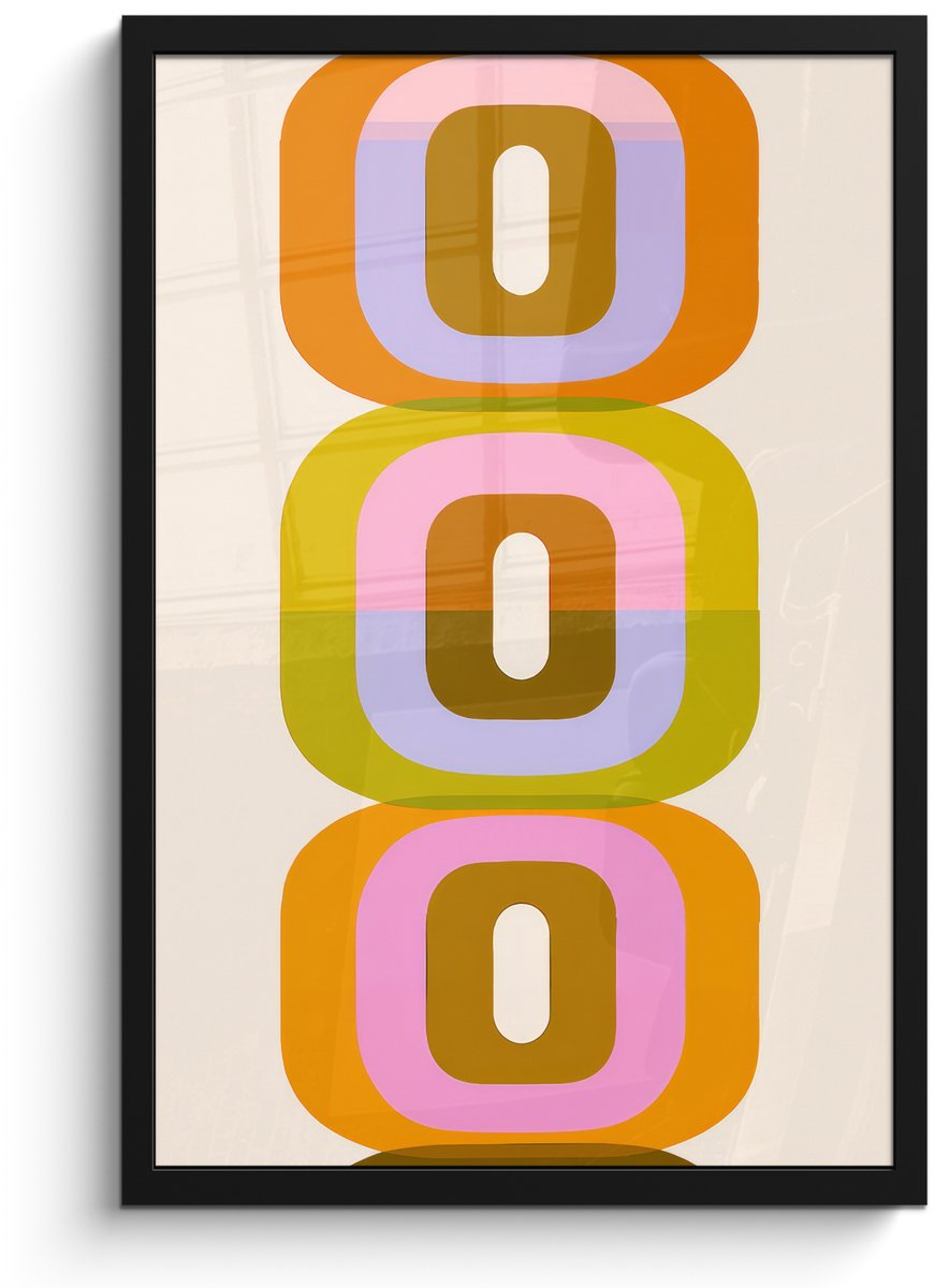 FrameYourWall Poster in lijst - Fotolijst 40x60 cm - Posters - Stapel - Vormen - Geblokt - Oranje - Posterlijst zwart - Decoratie - Wanddecoratie woonkamer - Muurdecoratie slaapkamer