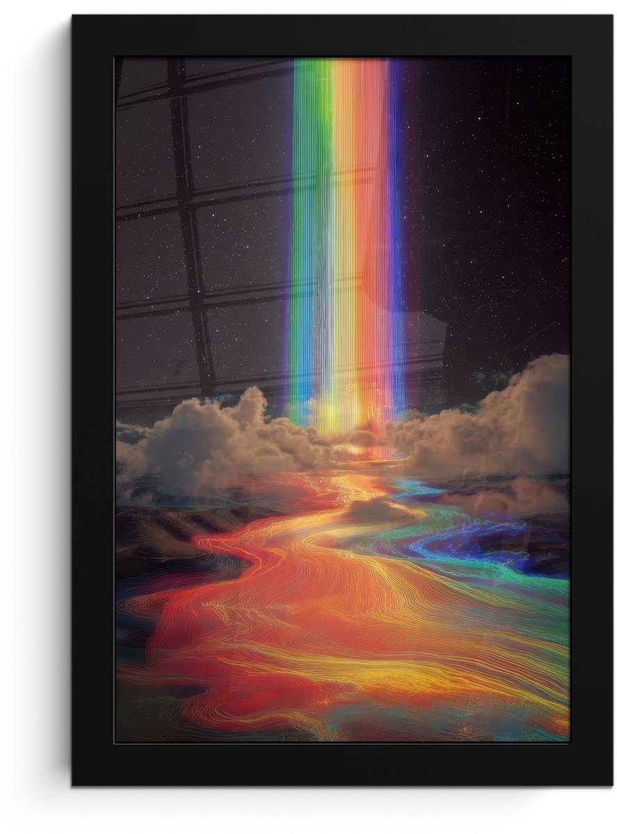 FrameYourWall Poster in lijst - Fotolijst 20x30 cm - Posters - Regenboog - Verticaal - Sterrenhemel - Wolken - Posterlijst zwart - Decoratie - Wanddecoratie woonkamer - Muurdecoratie slaapkamer Regenboog - Sterrenhemel - Wolken