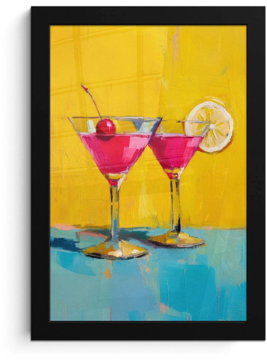 FrameYourWall Poster in lijst - Fotolijst 20x30 cm - Posters - Glazen - Cocktail - Citroen - Kers - Posterlijst zwart - Decoratie - Wanddecoratie woonkamer - Muurdecoratie slaapkamer